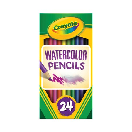 Crayola Watercolor Pencil Set, 3.3 mm, 2B (No 1), Assorted Lead/Barrel Colors, PK24 PK 68-4304